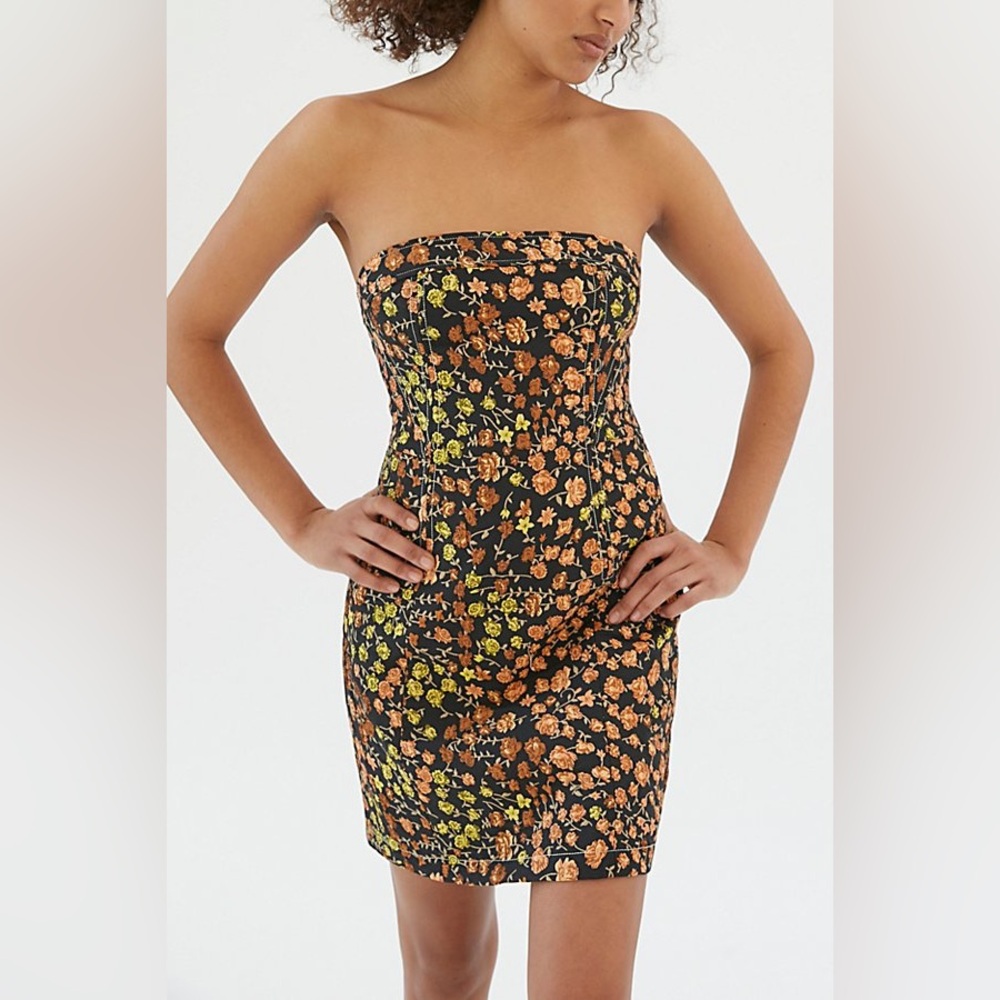 URBAN OUTFITTERS Black Floral Brocade Dress